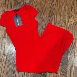 Red Maxi Body con dress with Thigh Slit